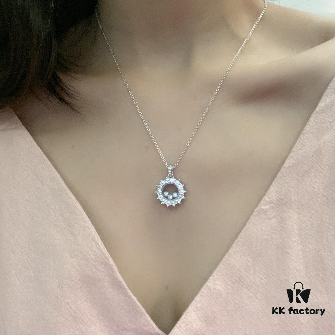 Chopard High-Version Necklace with Floating Diamond in Glass, 18K Rose Gold, Adjustable Chain, Authentic Logo on Glass and Tag