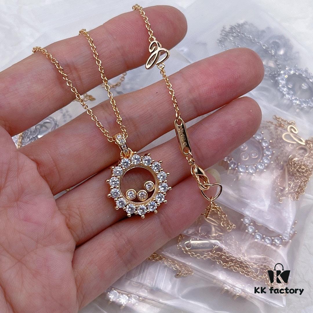 Chopard High-Version Necklace with Floating Diamond in Glass, 18K Rose Gold, Adjustable Chain, Authentic Logo on Glass and Tag