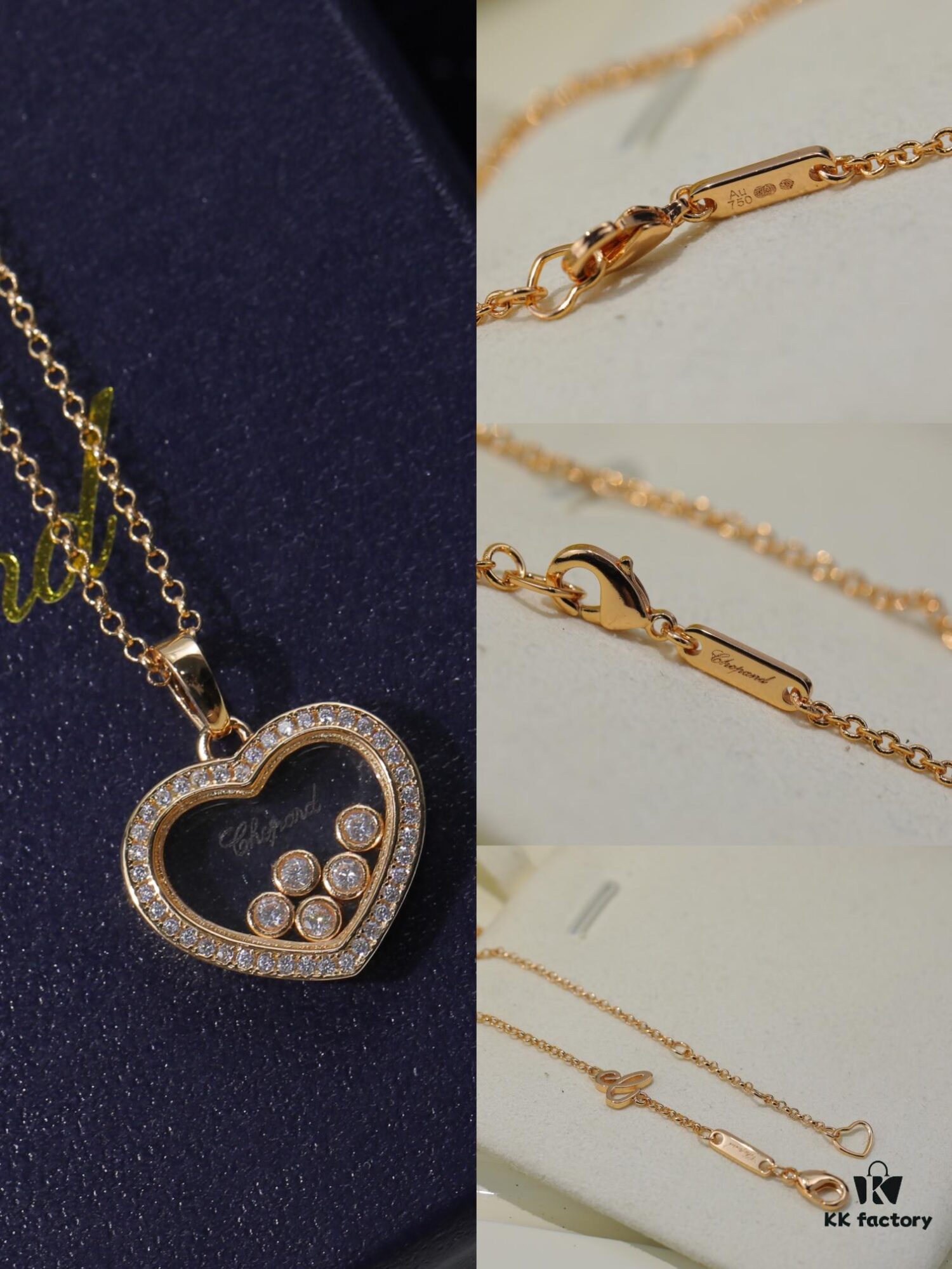 Chopard Necklace - Lucky Chopard with Iconic Moving Diamonds, 18K Rose Gold Plated, Adjustable Length