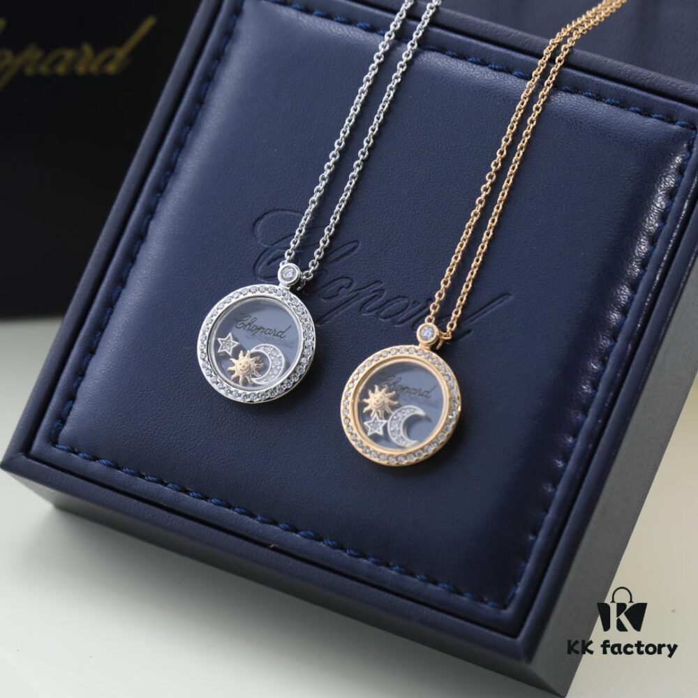 6930077b12f62673a6fab447 Chopard High-Version CNC Craft Necklace with Sun, Moon and Stars, 18K Rose Gold Original Logo, Adjustable Length, Featuring Brand's Iconic Moving Diamond Inside Glass