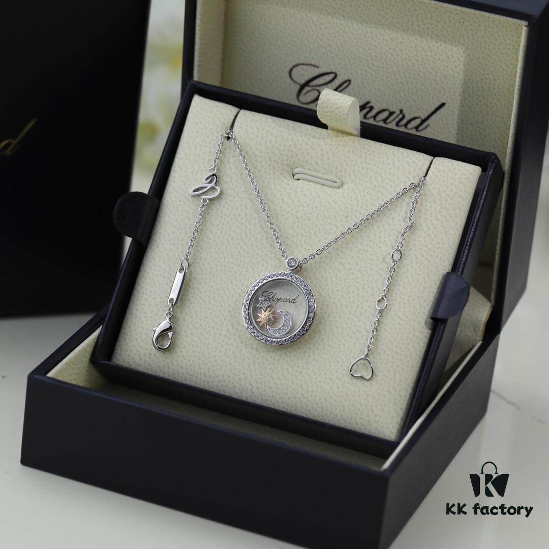 6930077b12f62673a6fab448 Chopard High-Version CNC Craft Necklace with Sun, Moon and Stars, 18K Rose Gold Original Logo, Adjustable Length, Featuring Brand's Iconic Moving Diamond Inside Glass