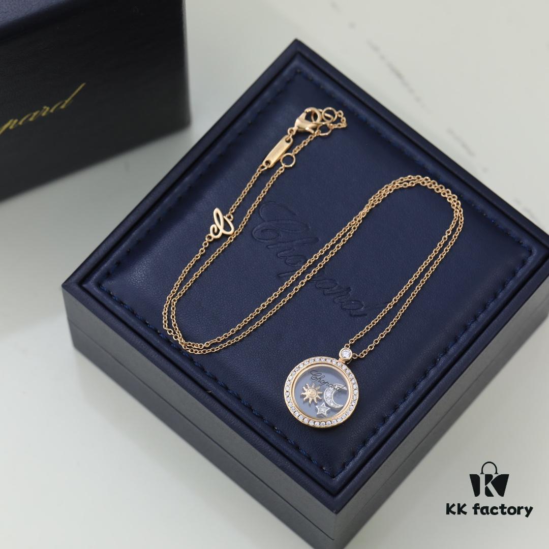 6930077d12f62673a6fab44c Chopard High-Version CNC Craft Necklace with Sun, Moon and Stars, 18K Rose Gold Original Logo, Adjustable Length, Featuring Brand's Iconic Moving Diamond Inside Glass