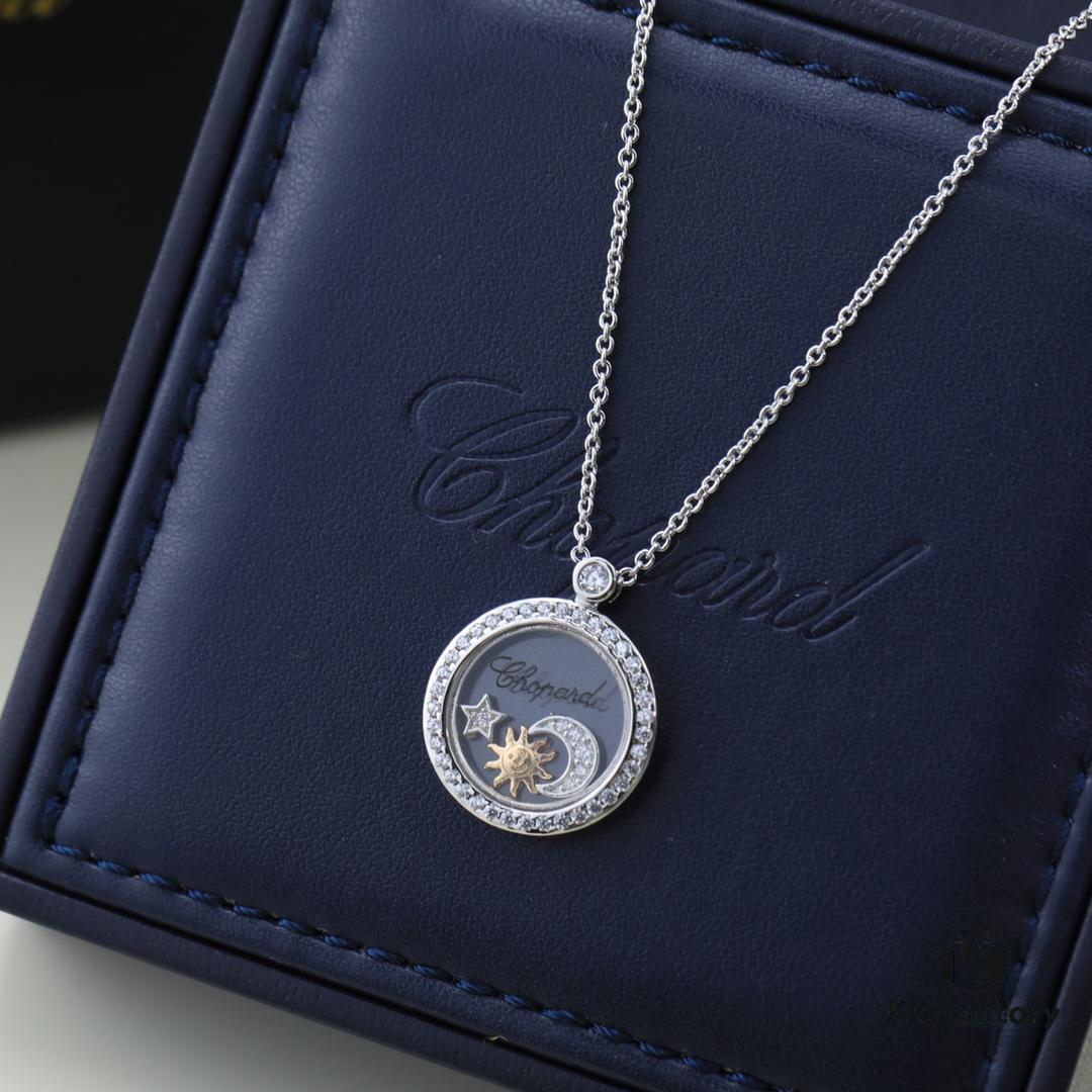 6930077e12f62673a6fab44d Chopard High-Version CNC Craft Necklace with Sun, Moon and Stars, 18K Rose Gold Original Logo, Adjustable Length, Featuring Brand's Iconic Moving Diamond Inside Glass