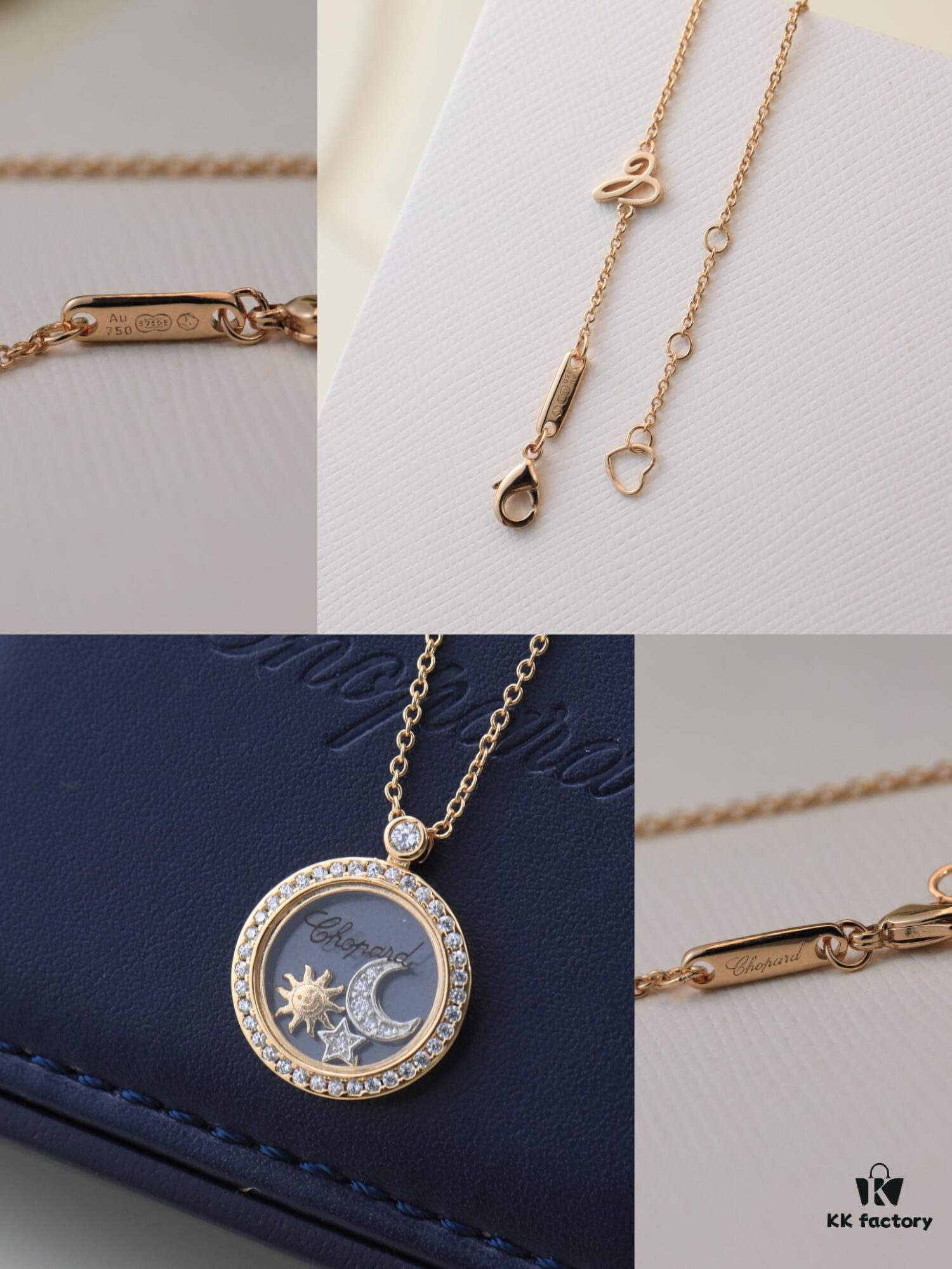 6930078212f62673a6fab454 Chopard High-Version CNC Craft Necklace with Sun, Moon and Stars, 18K Rose Gold Original Logo, Adjustable Length, Featuring Brand's Iconic Moving Diamond Inside Glass