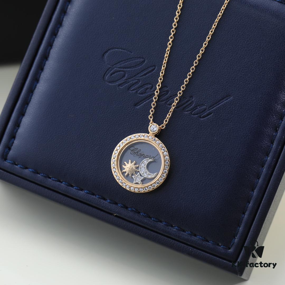 6930078c12f62673a6fab465 Chopard High-Version CNC Craft Necklace with Sun, Moon and Stars, 18K Rose Gold Original Logo, Adjustable Length, Featuring Brand's Iconic Moving Diamond Inside Glass