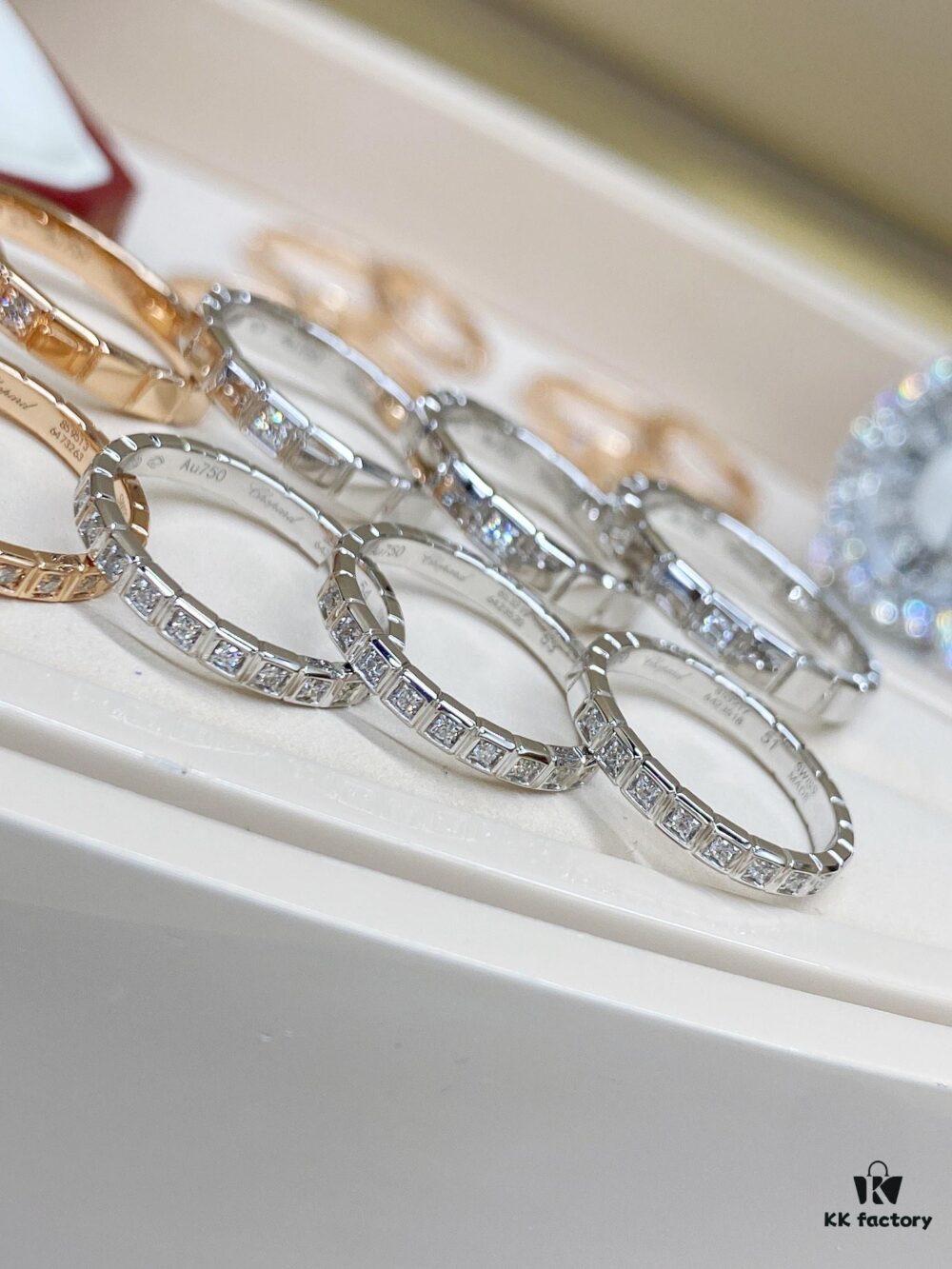 693007b412f62673a6fab4a0 New Arrival ♥️ Chopard Happy Diamonds Square Candy Couple Ring 💍