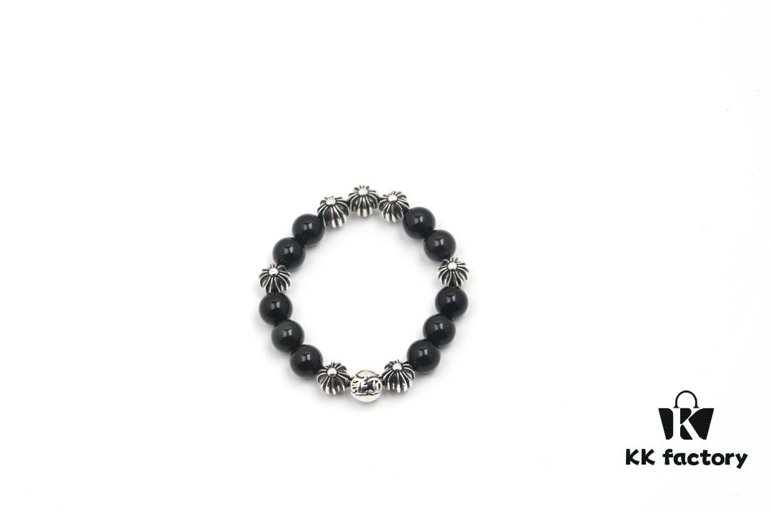693007b812f62673a6fab4a6 Chrome Hearts Obsidian Bracelet Full Bead Cross Design