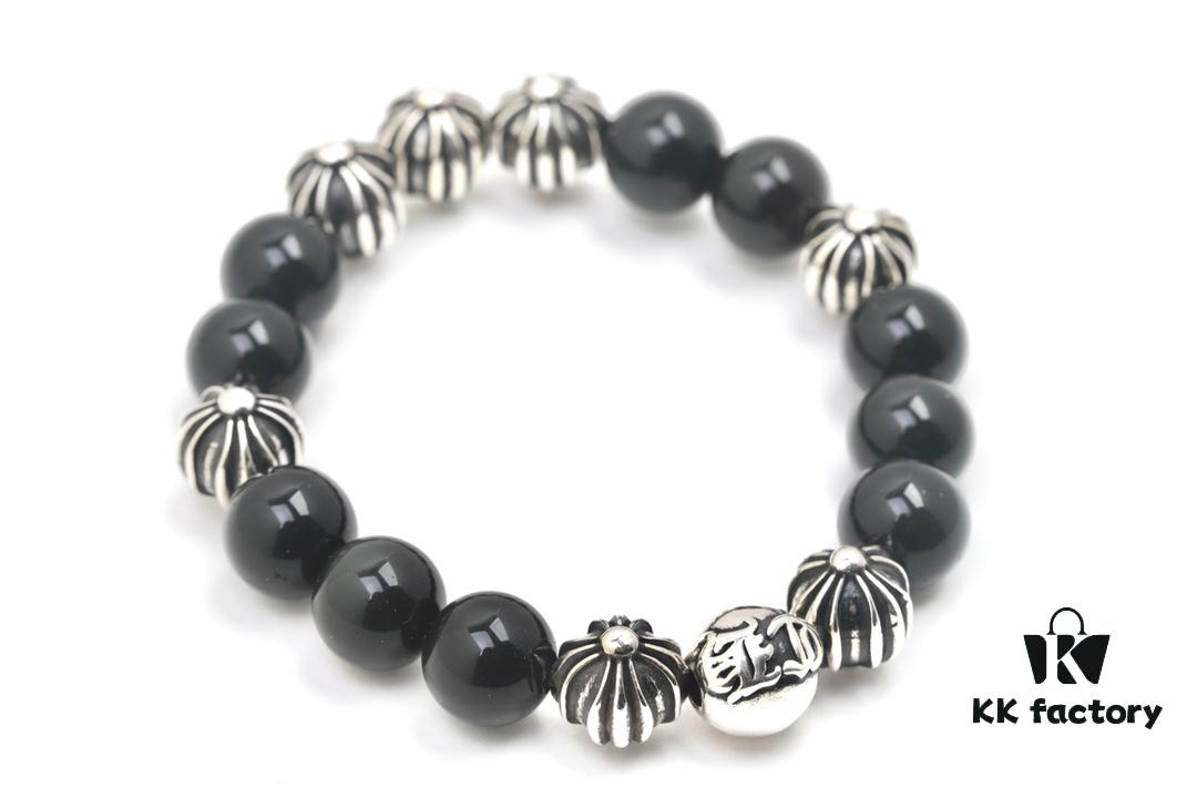 693007bb12f62673a6fab4aa Chrome Hearts Obsidian Bracelet Full Bead Cross Design