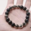 693007bb12f62673a6fab4ab Chrome Hearts Obsidian Bracelet Full Bead Cross Design