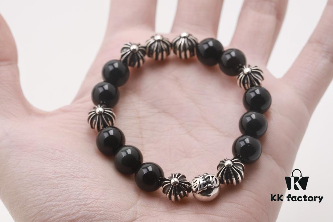 693007bb12f62673a6fab4ab Chrome Hearts Obsidian Bracelet Full Bead Cross Design