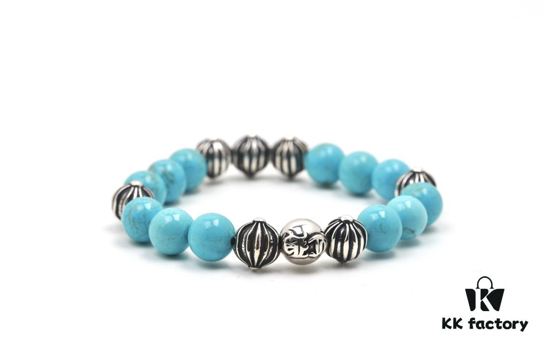 693007be12f62673a6fab4ae Chrome Hearts Turquoise Bracelet with Full Bead Cross Design