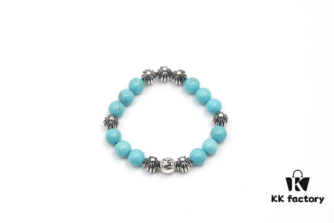 693007bf12f62673a6fab4af Chrome Hearts Turquoise Bracelet with Full Bead Cross Design