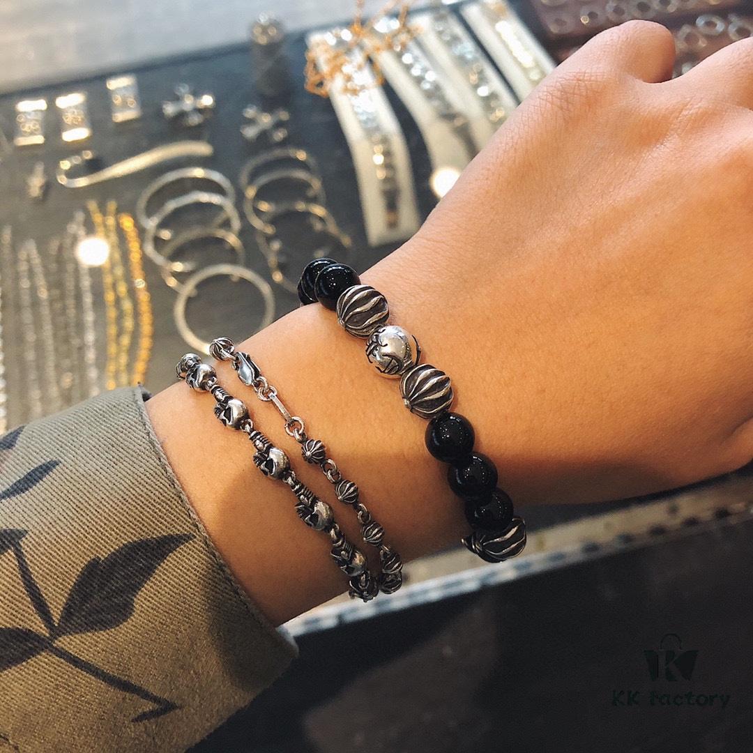 693007bf12f62673a6fab4b0 Chrome Hearts Obsidian Bracelet Full Bead Cross Design