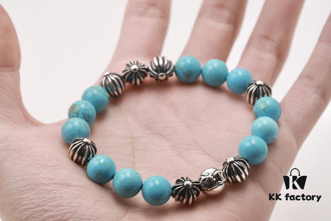 693007c012f62673a6fab4b1 Chrome Hearts Turquoise Bracelet with Full Bead Cross Design