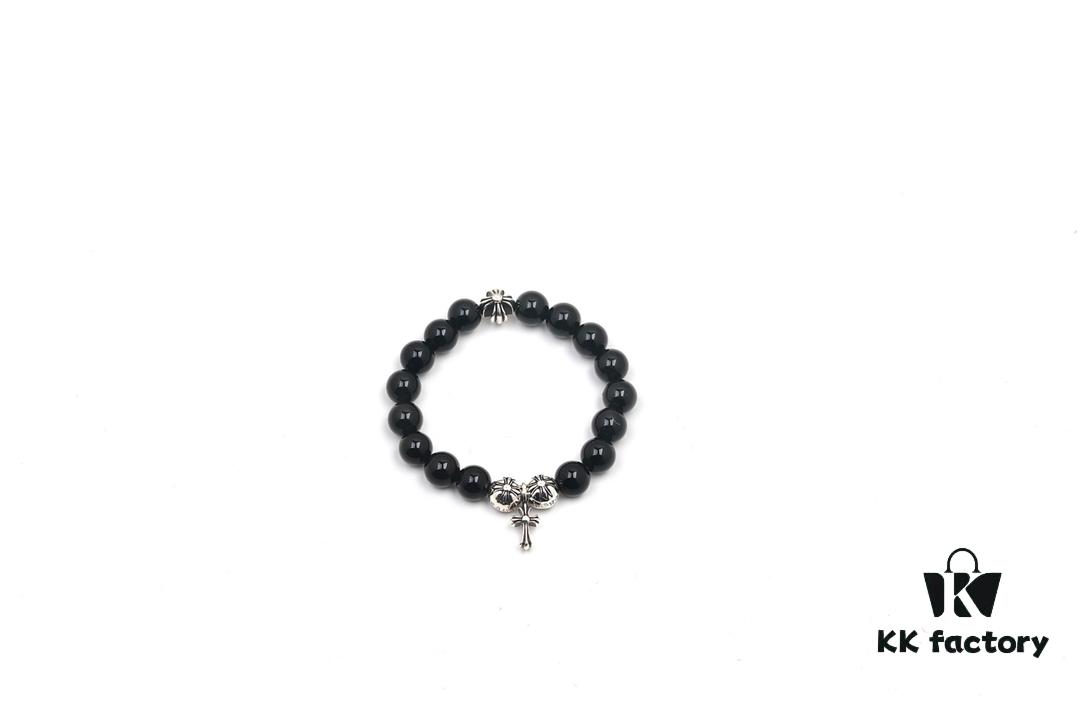 693007c212f62673a6fab4b2 Chrome Hearts Obsidian Bracelet with Cross and Ball Detail