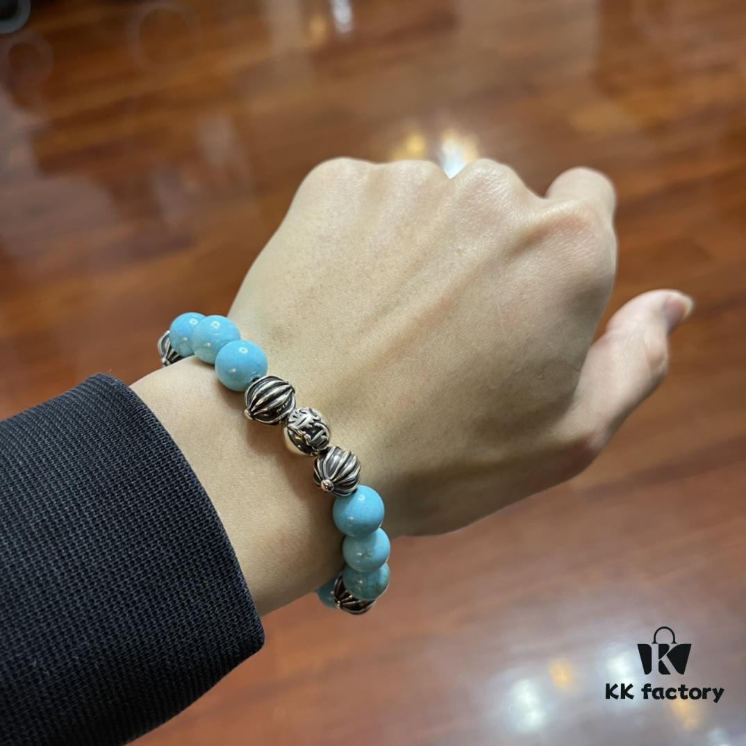 693007c212f62673a6fab4b3 Chrome Hearts Turquoise Bracelet with Full Bead Cross Design