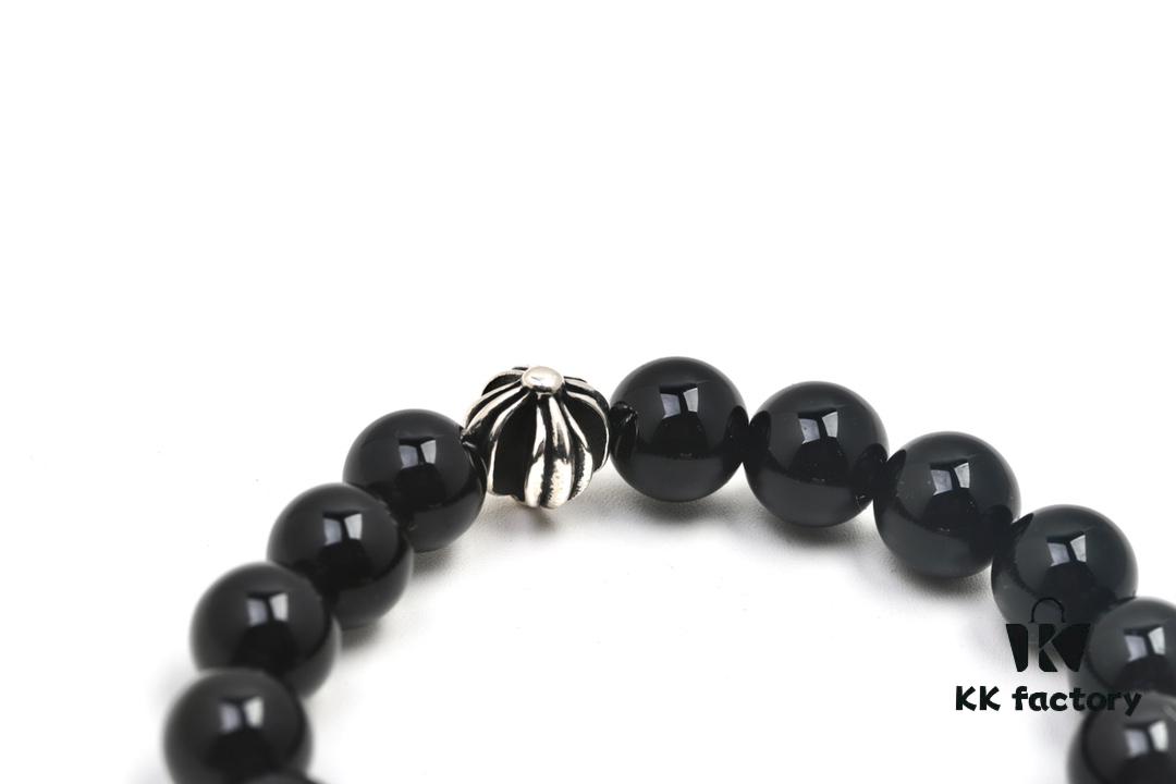 693007c212f62673a6fab4b4 Chrome Hearts Obsidian Bracelet with Cross and Ball Detail