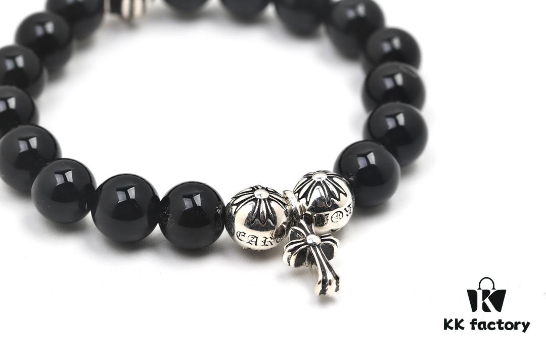 693007c412f62673a6fab4b5 Chrome Hearts Obsidian Bracelet with Cross and Ball Detail