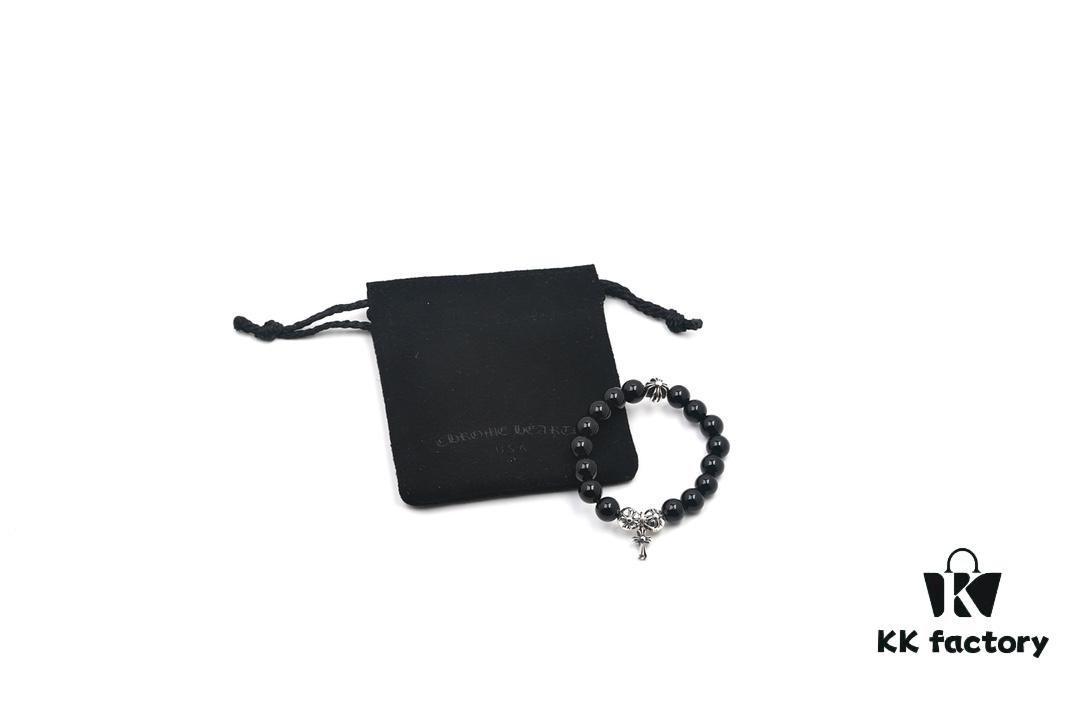 693007c512f62673a6fab4b6 Chrome Hearts Obsidian Bracelet with Cross and Ball Detail