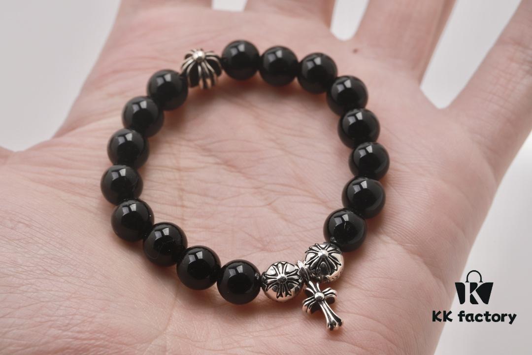 693007c612f62673a6fab4b7 Chrome Hearts Obsidian Bracelet with Cross and Ball Detail