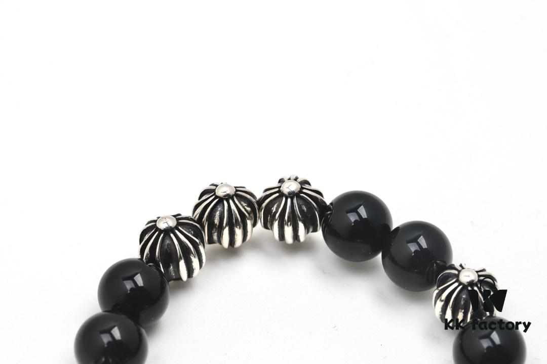 693007c712f62673a6fab4b9 Chrome Hearts Obsidian Bracelet Full Bead Cross Design