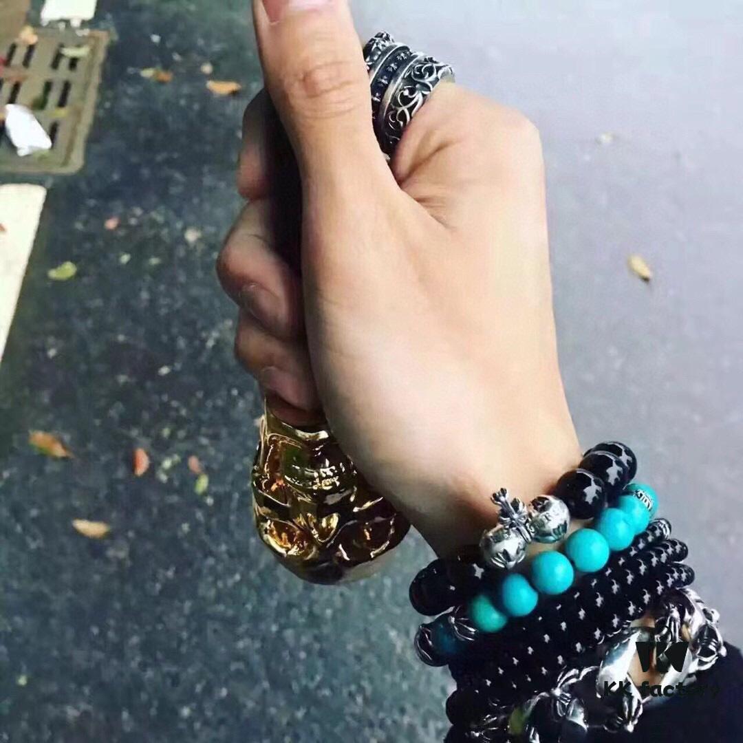 693007c812f62673a6fab4ba Chrome Hearts Obsidian Bracelet with Cross and Ball Detail