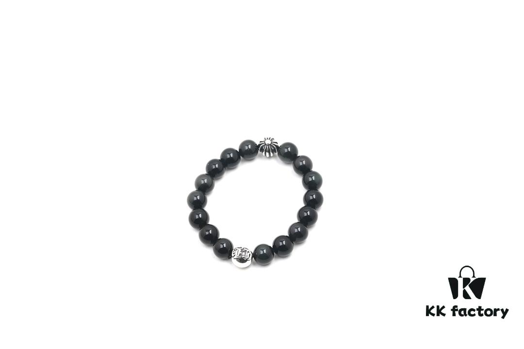 Chrome Hearts Obsidian Bracelet with Double Silver Beads