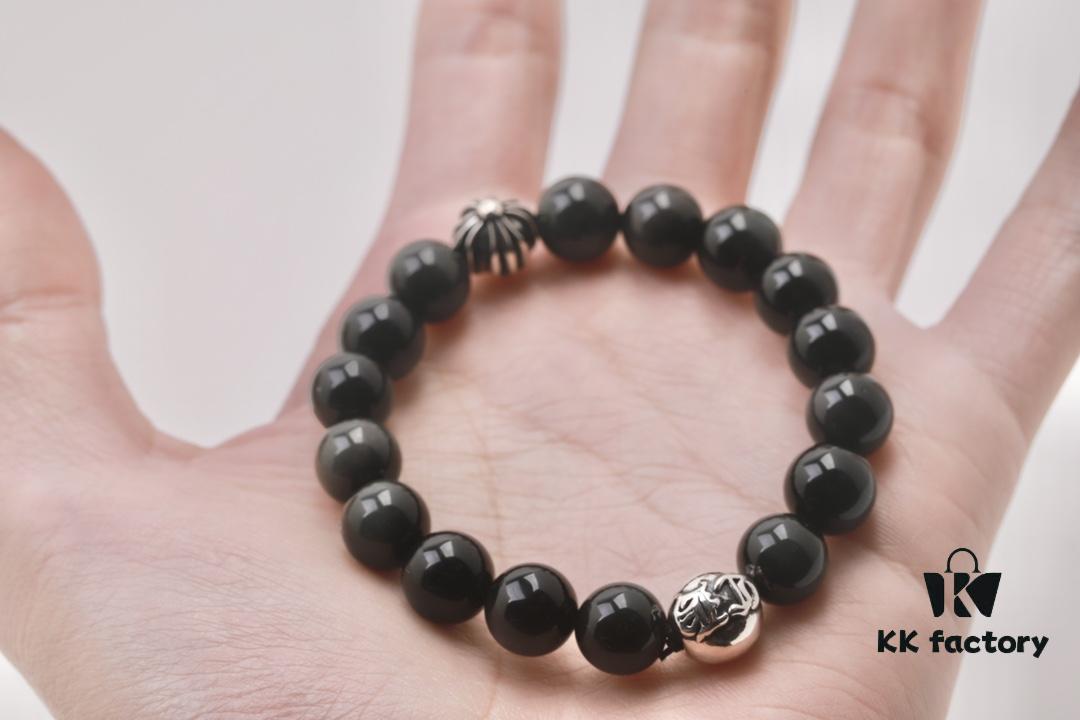 Chrome Hearts Obsidian Bracelet with Double Silver Beads