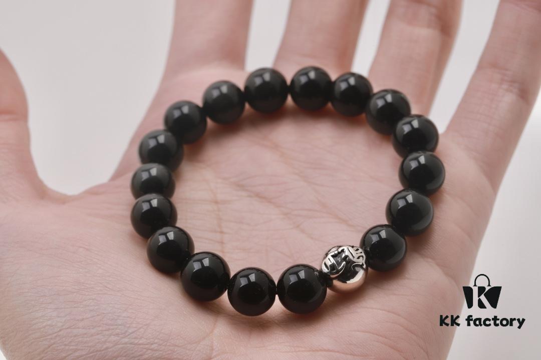 Chrome Hearts Obsidian Bracelet with Single Silver Bead