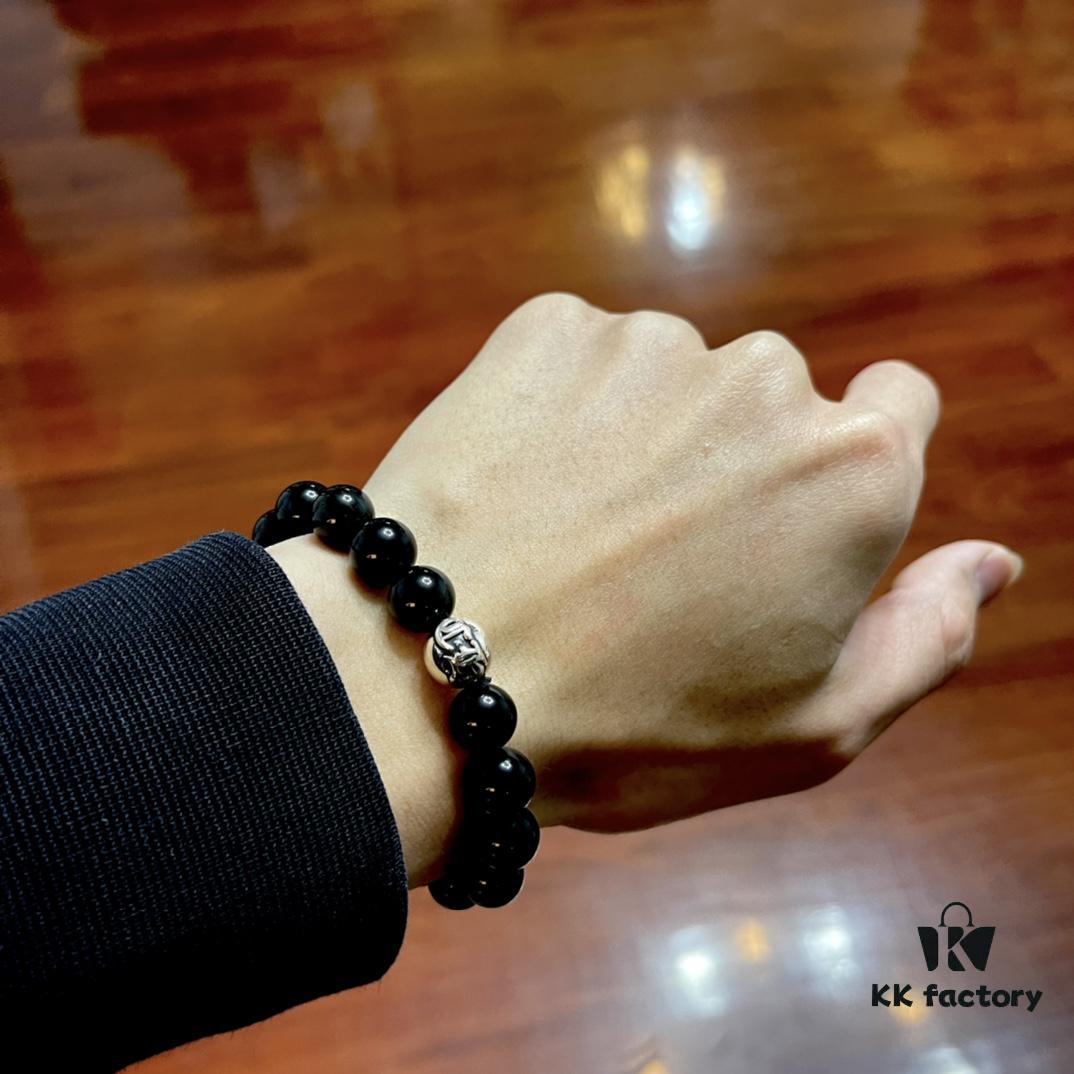 Chrome Hearts Obsidian Bracelet with Single Silver Bead