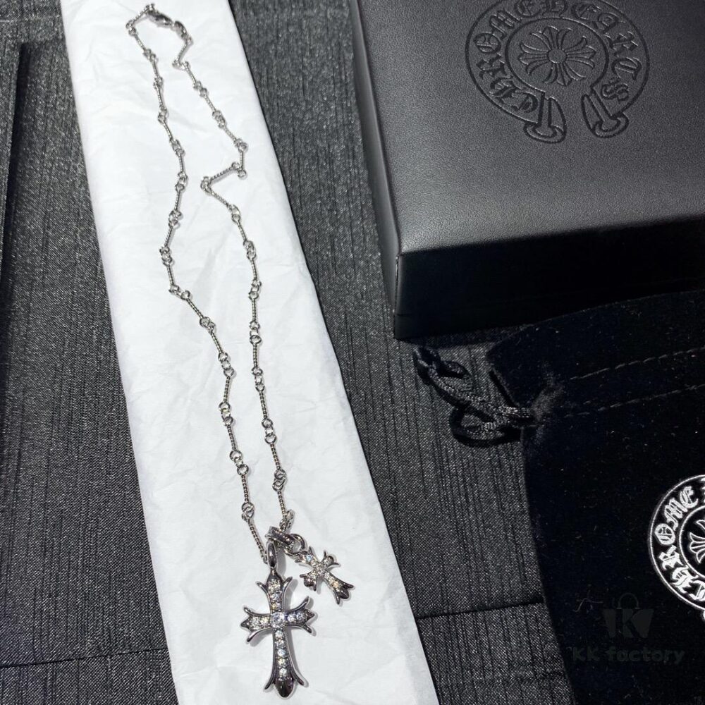 693007e712f62673a6fab4e6 Essential for Fashion-Forward Individuals: Double Cross Silver Necklace, Polished and Diamond-Faced, Reversible and Detachable Design