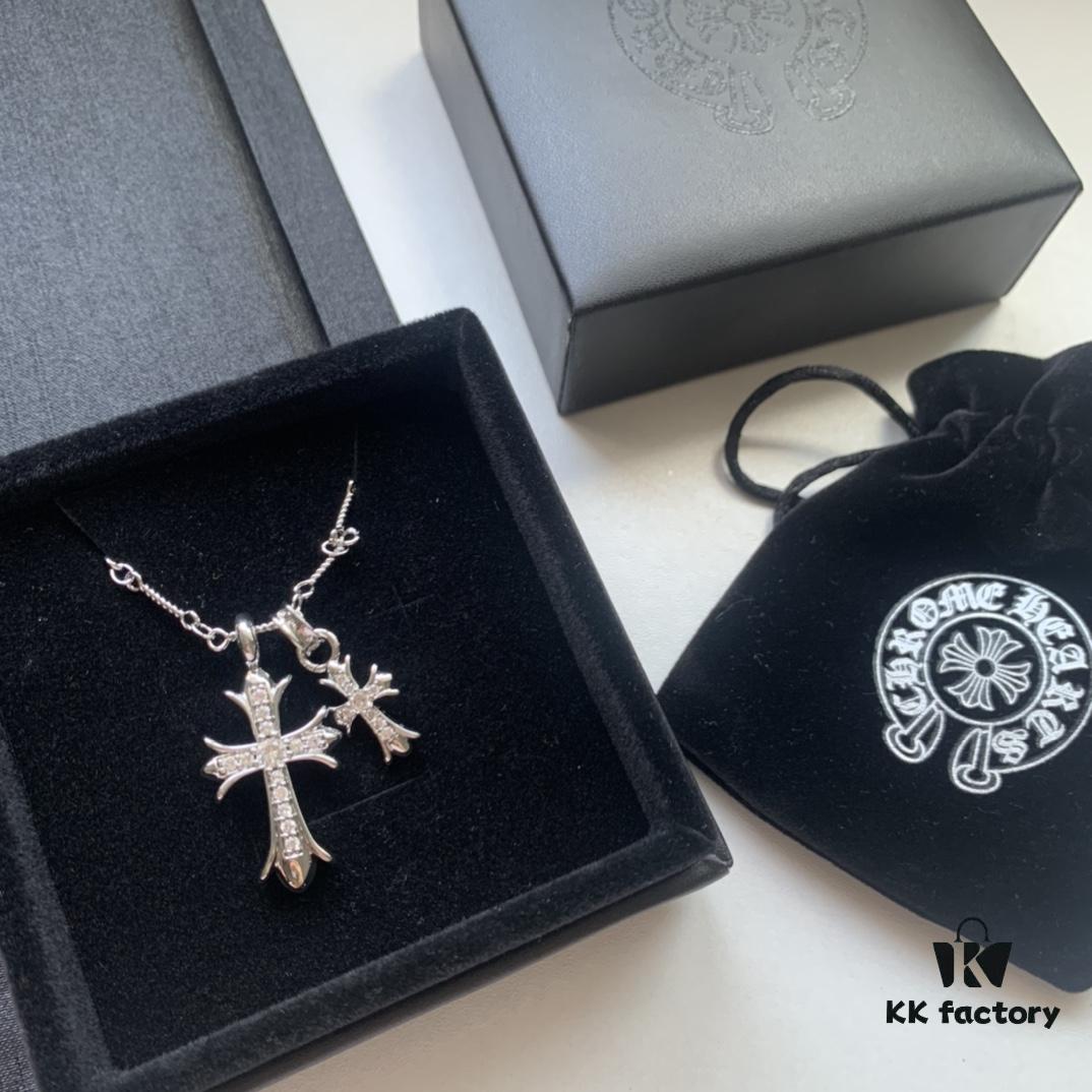 693007e812f62673a6fab4e7 Essential for Fashion-Forward Individuals: Double Cross Silver Necklace, Polished and Diamond-Faced, Reversible and Detachable Design