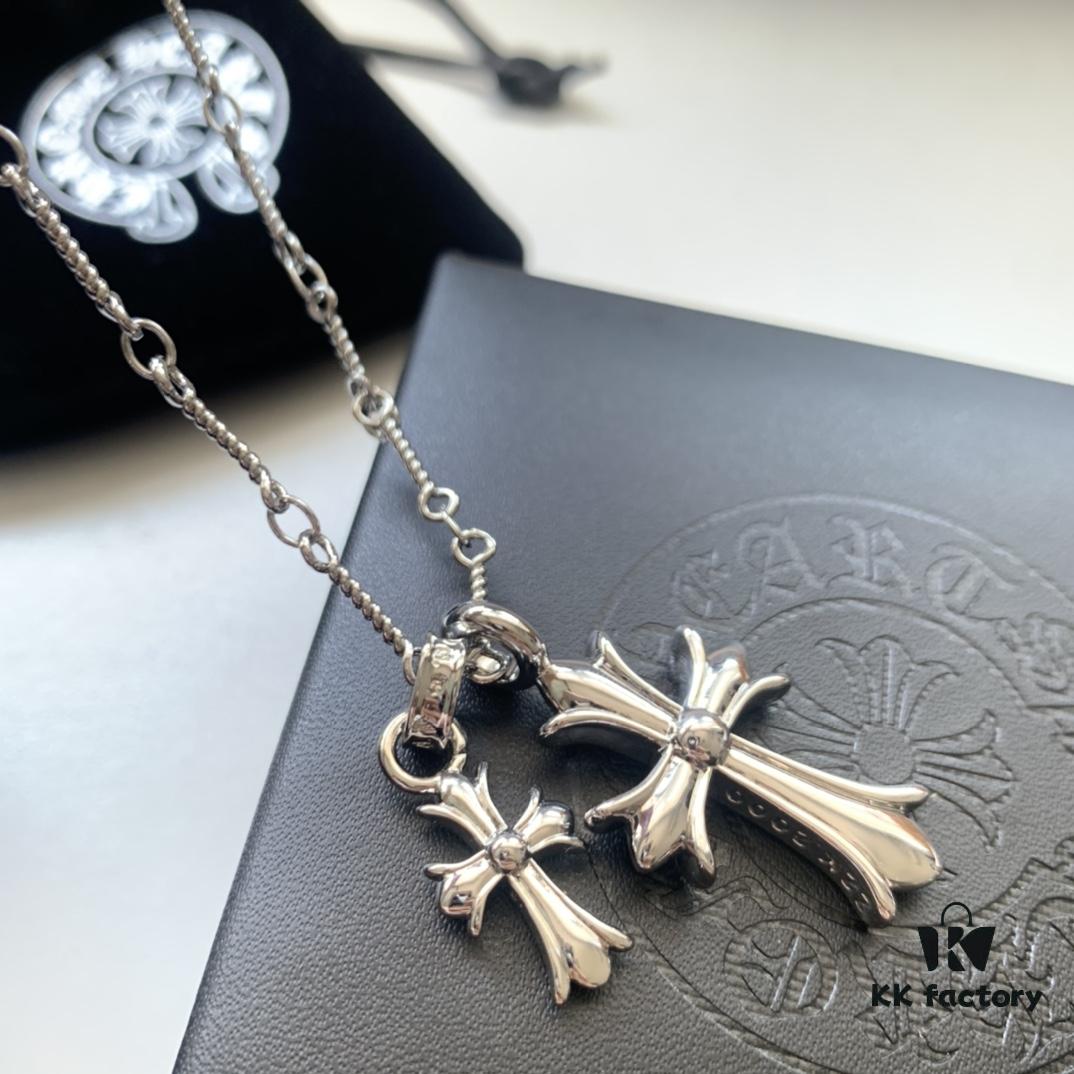 693007e912f62673a6fab4e8 Essential for Fashion-Forward Individuals: Double Cross Silver Necklace, Polished and Diamond-Faced, Reversible and Detachable Design