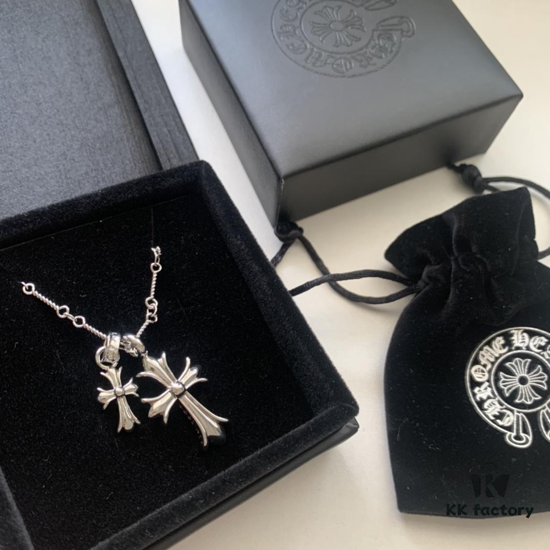 693007e912f62673a6fab4e9 Essential for Fashion-Forward Individuals: Double Cross Silver Necklace, Polished and Diamond-Faced, Reversible and Detachable Design