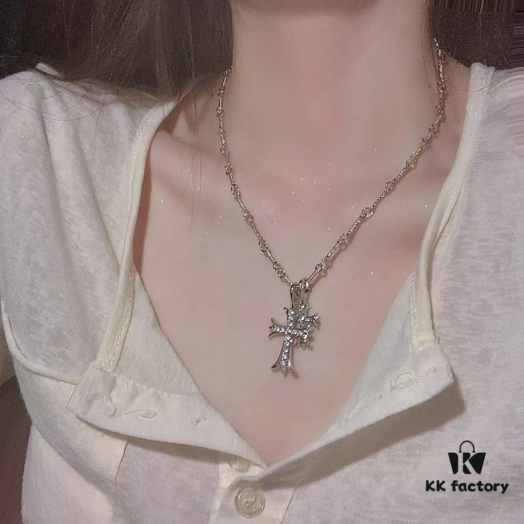 693007ec12f62673a6fab4ee Essential for Fashion-Forward Individuals: Double Cross Silver Necklace, Polished and Diamond-Faced, Reversible and Detachable Design