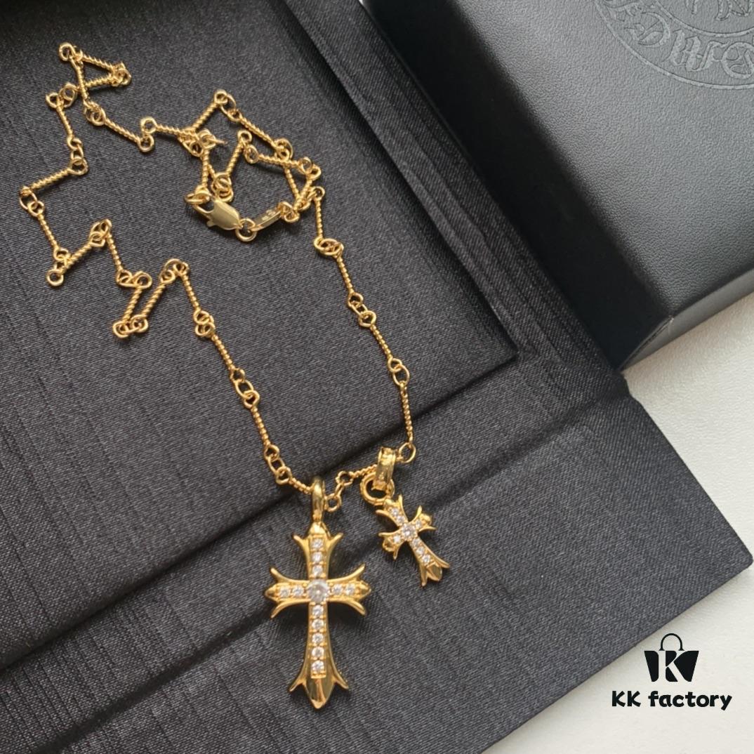 693007f812f62673a6fab503 Kuroshin Trendy Essential Item: Double Cross Gold Necklace with Diamond and Polished Surfaces, Reversible and Detachable Design