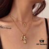 693007fc12f62673a6fab50a Kuroshin Trendy Essential Item: Double Cross Gold Necklace with Diamond and Polished Surfaces, Reversible and Detachable Design