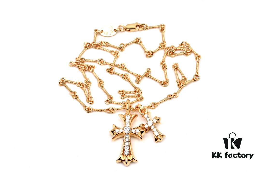 6930081f12f62673a6fab54a Chrome Hearts 22K Gold-Plated Double Cross Necklace