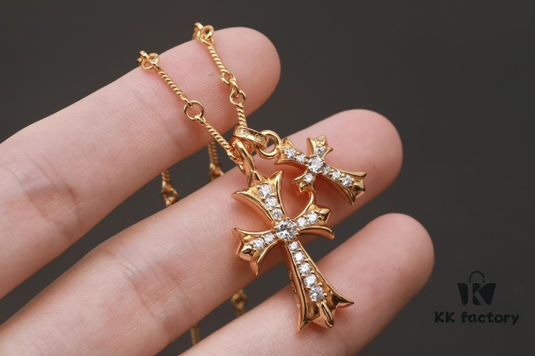 6930082112f62673a6fab54e Chrome Hearts 22K Gold-Plated Double Cross Necklace