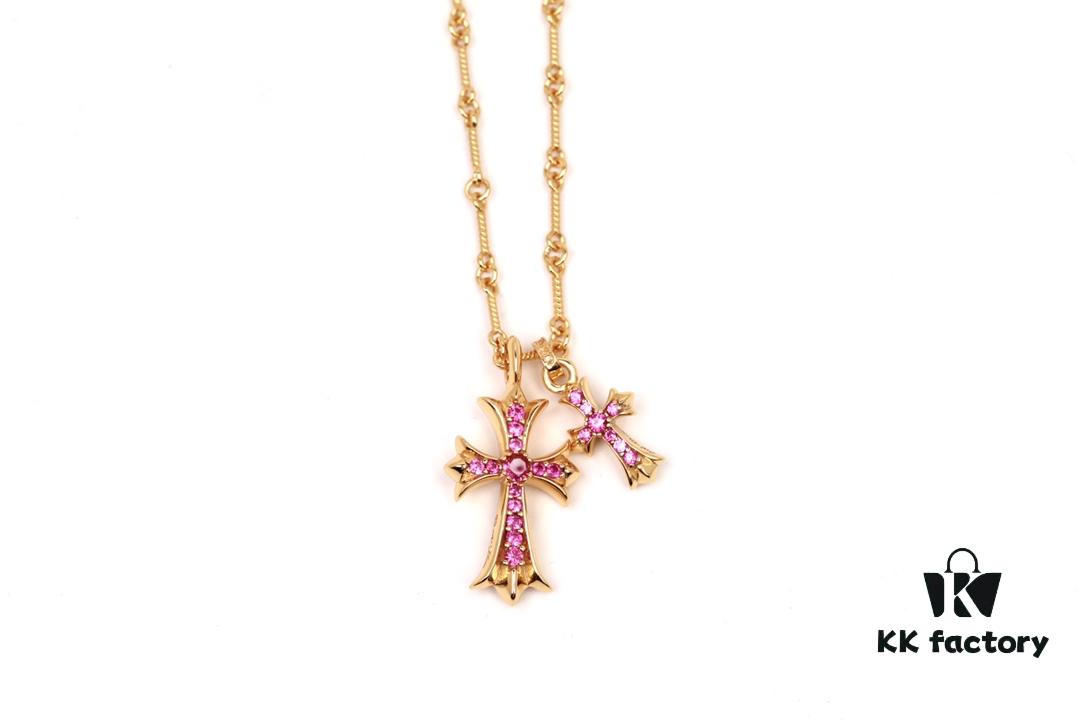 6930082312f62673a6fab550 Chrome Hearts 22K Gold Plated Red Diamond Double Cross Necklace