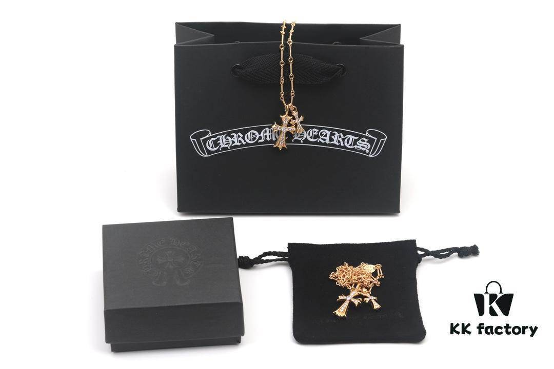 6930082312f62673a6fab551 Chrome Hearts 22K Gold-Plated Double Cross Necklace