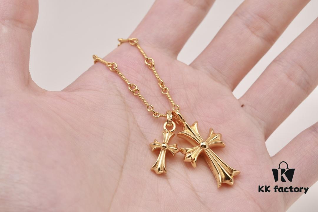 6930082712f62673a6fab555 Chrome Hearts 22K Gold Plated Red Diamond Double Cross Necklace