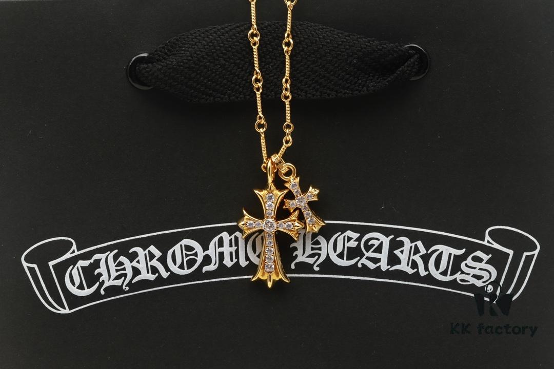 6930082812f62673a6fab558 Chrome Hearts 22K Gold-Plated Double Cross Necklace