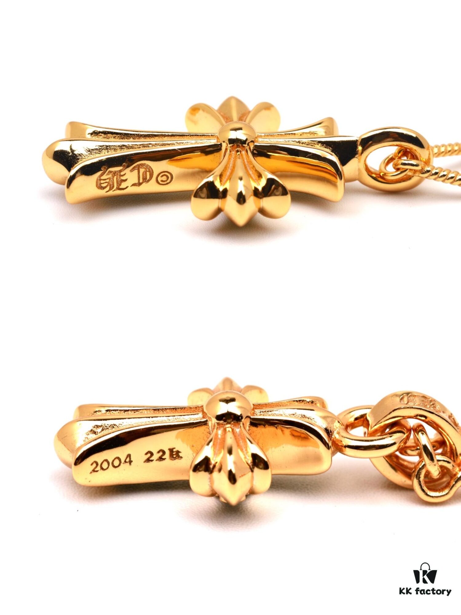6930082812f62673a6fab55a Chrome Hearts 22K Gold Plated Red Diamond Double Cross Necklace