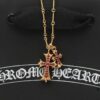 6930082912f62673a6fab55b Chrome Hearts 22K Gold Plated Red Diamond Double Cross Necklace