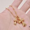 Chrome Hearts 22K Gold-Plated Green Diamond Double Cross Necklace