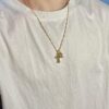 Chrome Hearts 22K Gold-Plated Green Diamond Double Cross Necklace
