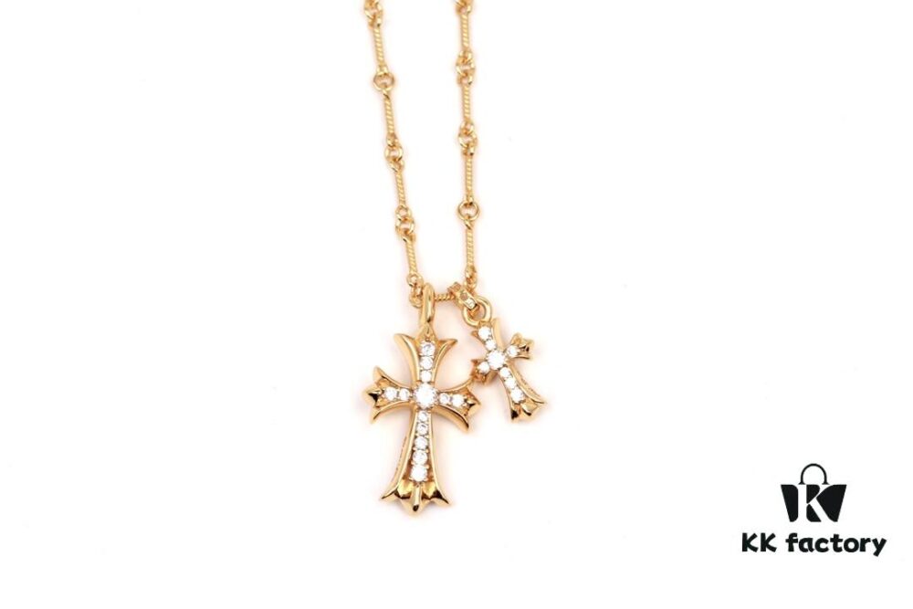 6930083b12f62673a6fab575 Chrome Hearts 22K Gold-Plated Double Cross Necklace