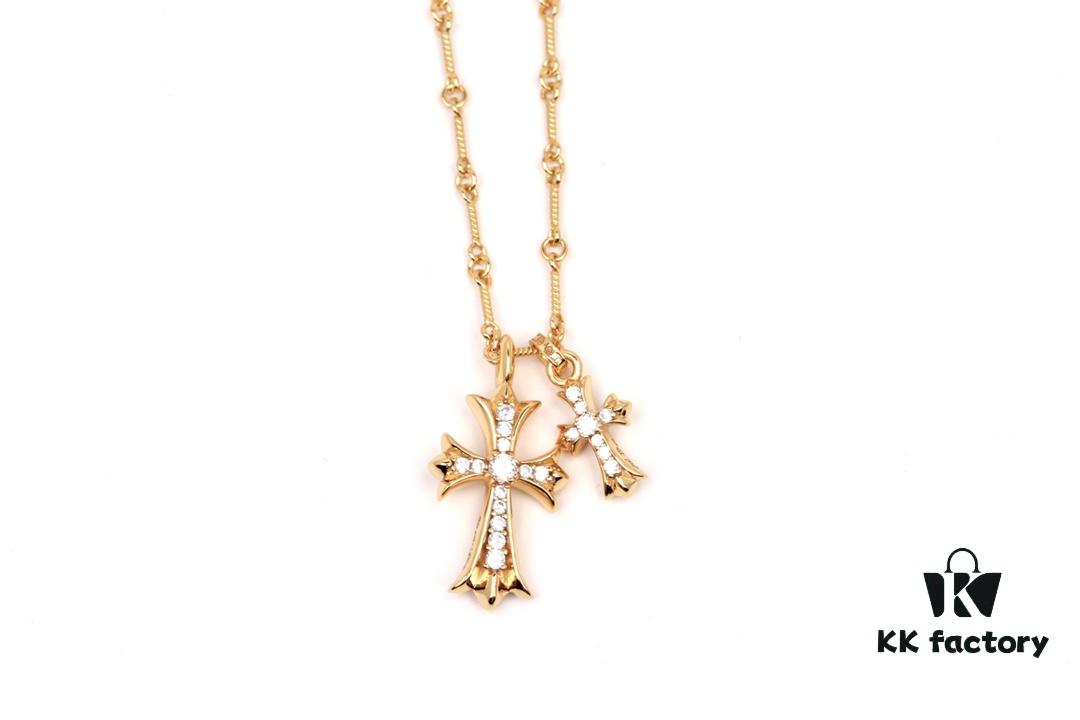 6930083b12f62673a6fab575 Chrome Hearts 22K Gold-Plated Double Cross Necklace