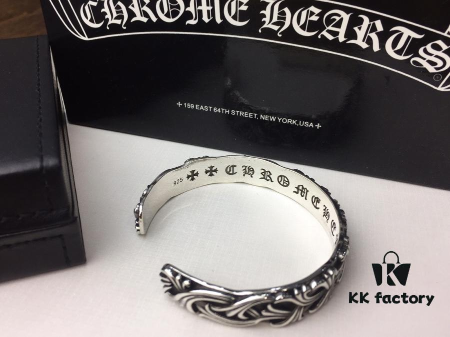 693008df12f62673a6fab6c1 Chrome Hearts Wide Open Bangle Bracelet with Vintage Gothic Cross Design